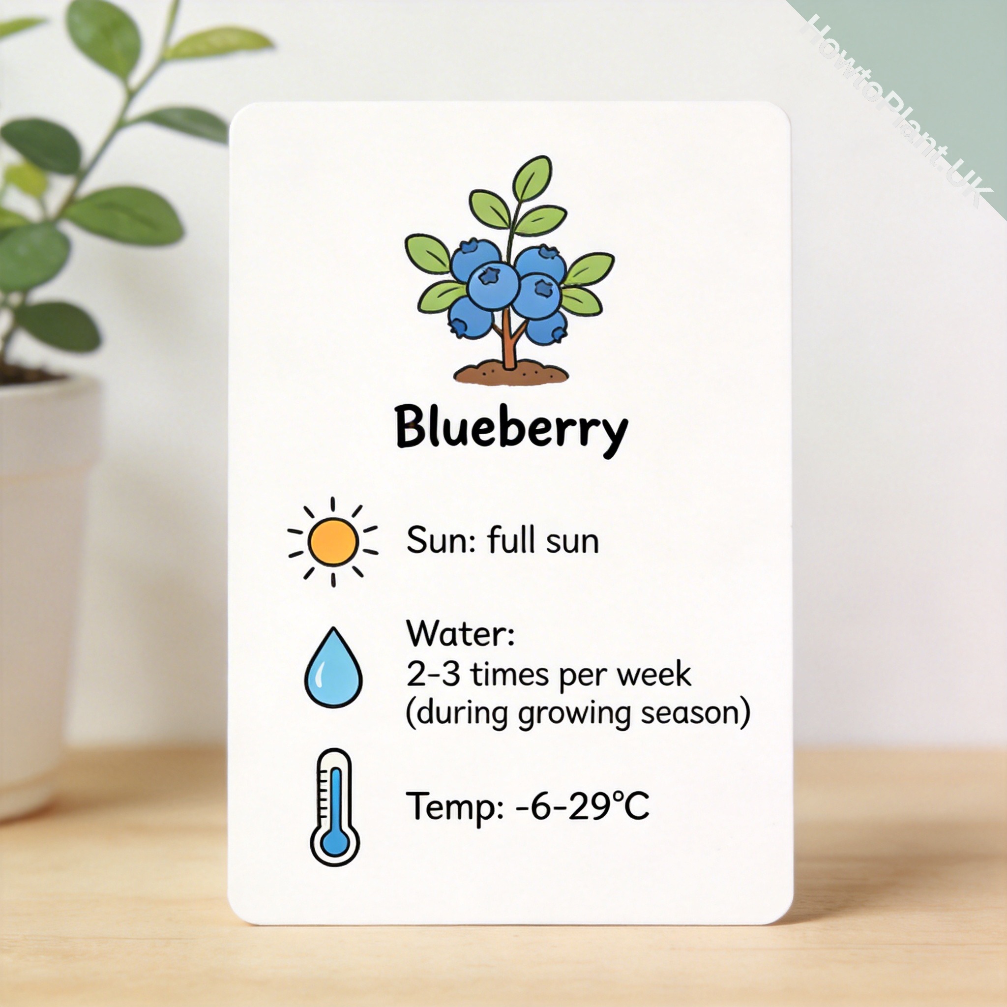 Blueberry care instruction card