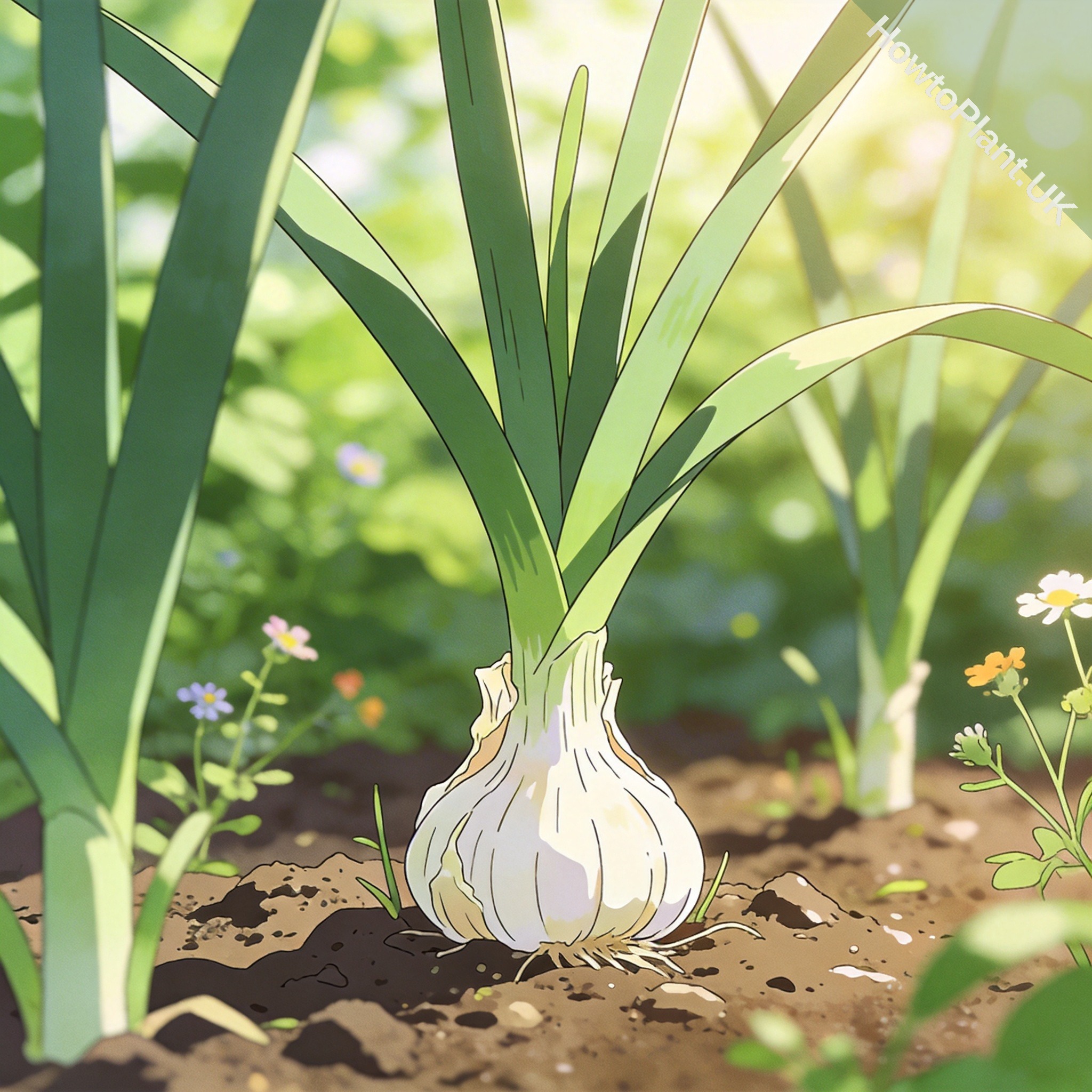Garlic in a natural garden setting