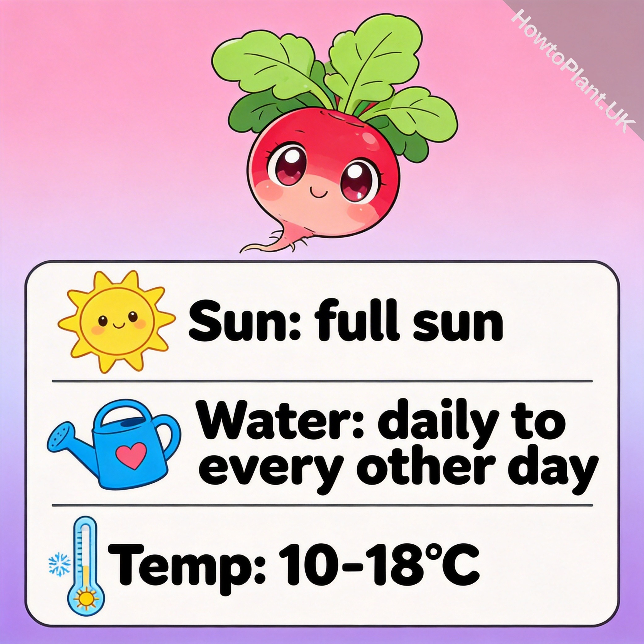 Radish care instruction card